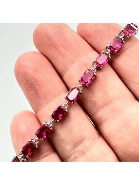 JTV Pink Sapphire Sterling Silver Tennis Bracelet 7 Inch New